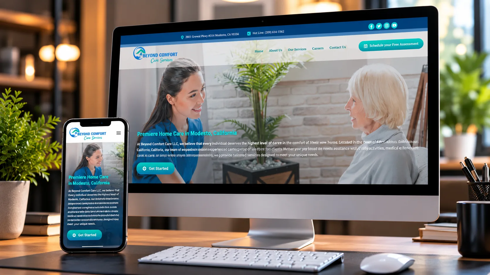 Beyond Comfort Care Services home-care website shown on desktop and mobile