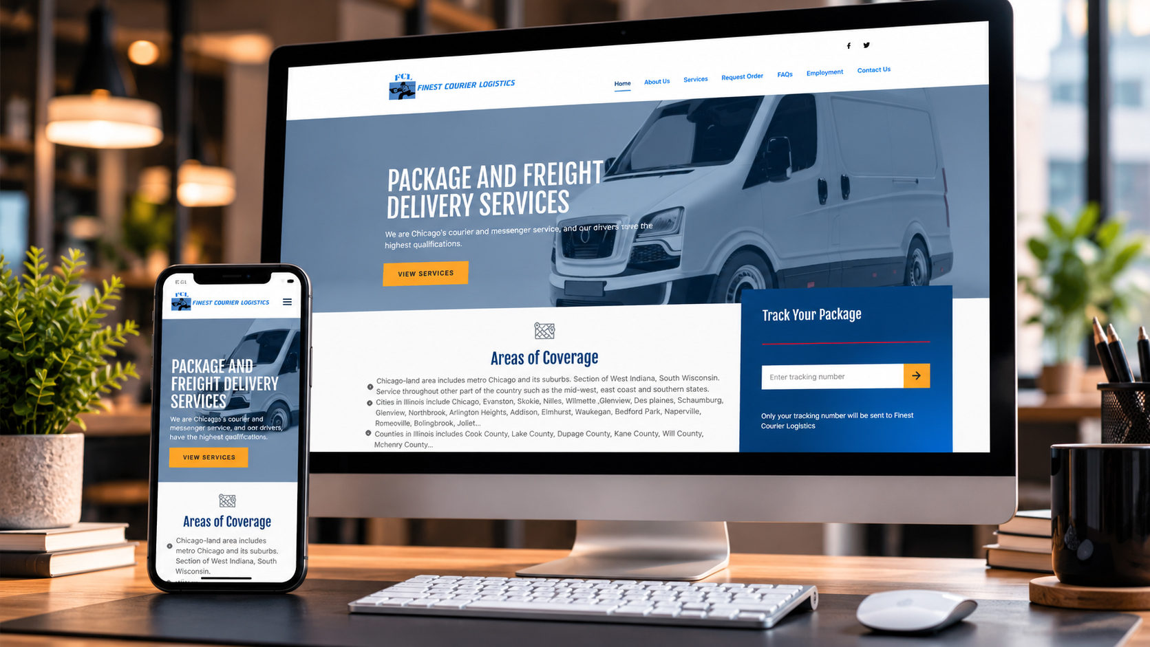 Client website shown on realistic desktop computer and phone