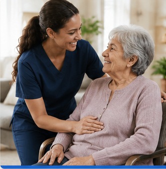Caregiver assisting an older adult