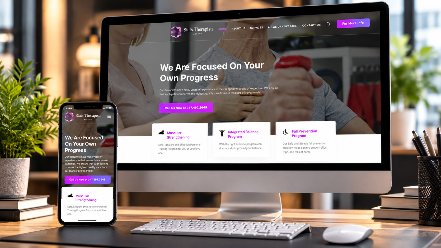 Client website shown on realistic desktop computer and phone